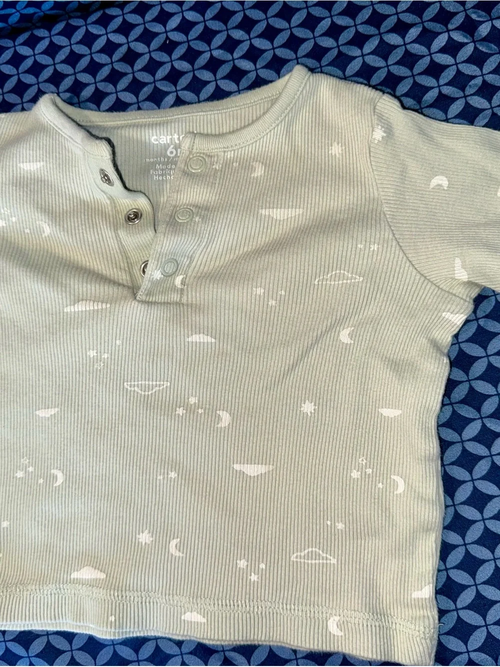 Carter's Sage Green Ribbed Pajama Set with White Moon & Cloud Motif